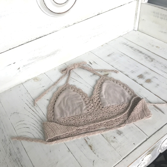 Beige Crochet Halter Top Backless Bikini Style Handmade in Women's Small/Medium - Picture 5 of 8